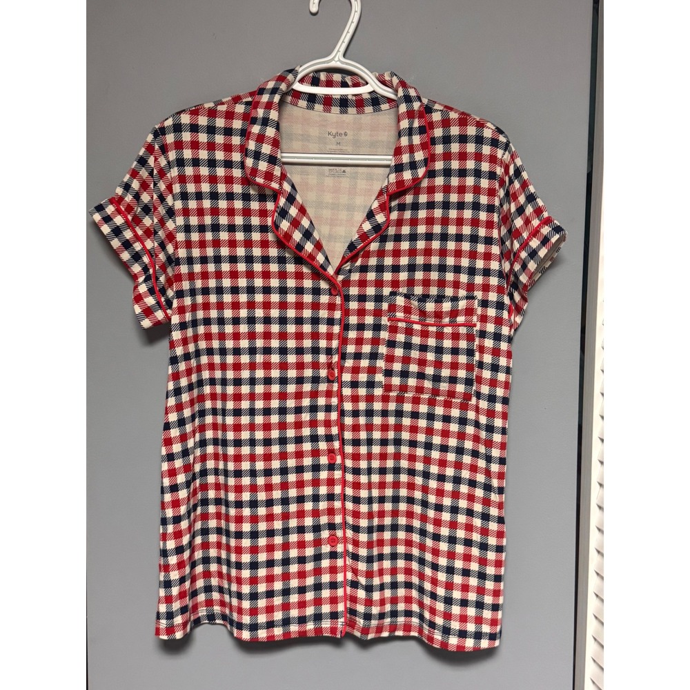 Kyte Baby Women Bamboo Pajama Top Red White Blue Gingham Check Short Sleeve M